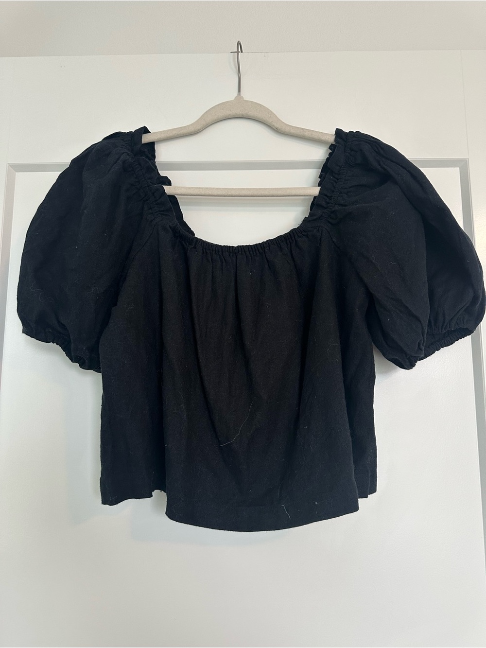 Abercrombie & Fitch Black Puff Sleeve Square Neck Top